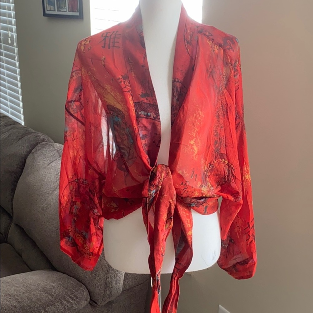 Chico’s Kimono Sheer Tie Blouse